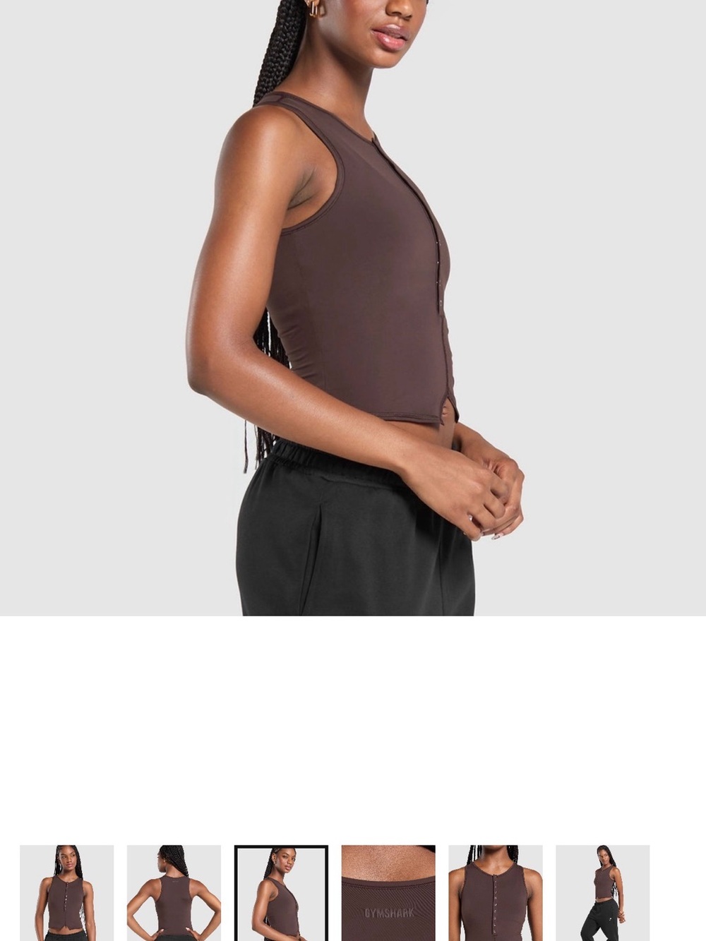Gymshark Brown Snap-Front Sleeveless Crop Top - Picture 3 of 7